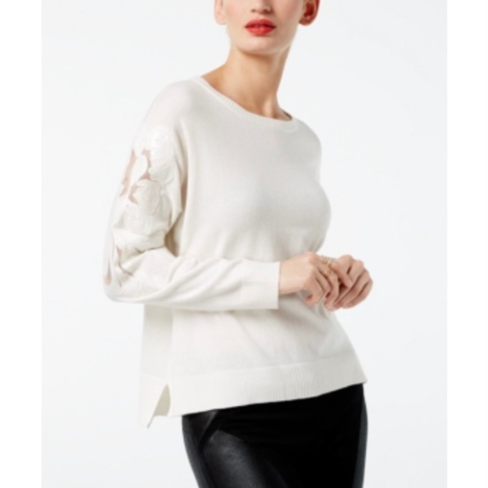 INC Sequined Mesh Sleeve Sweater